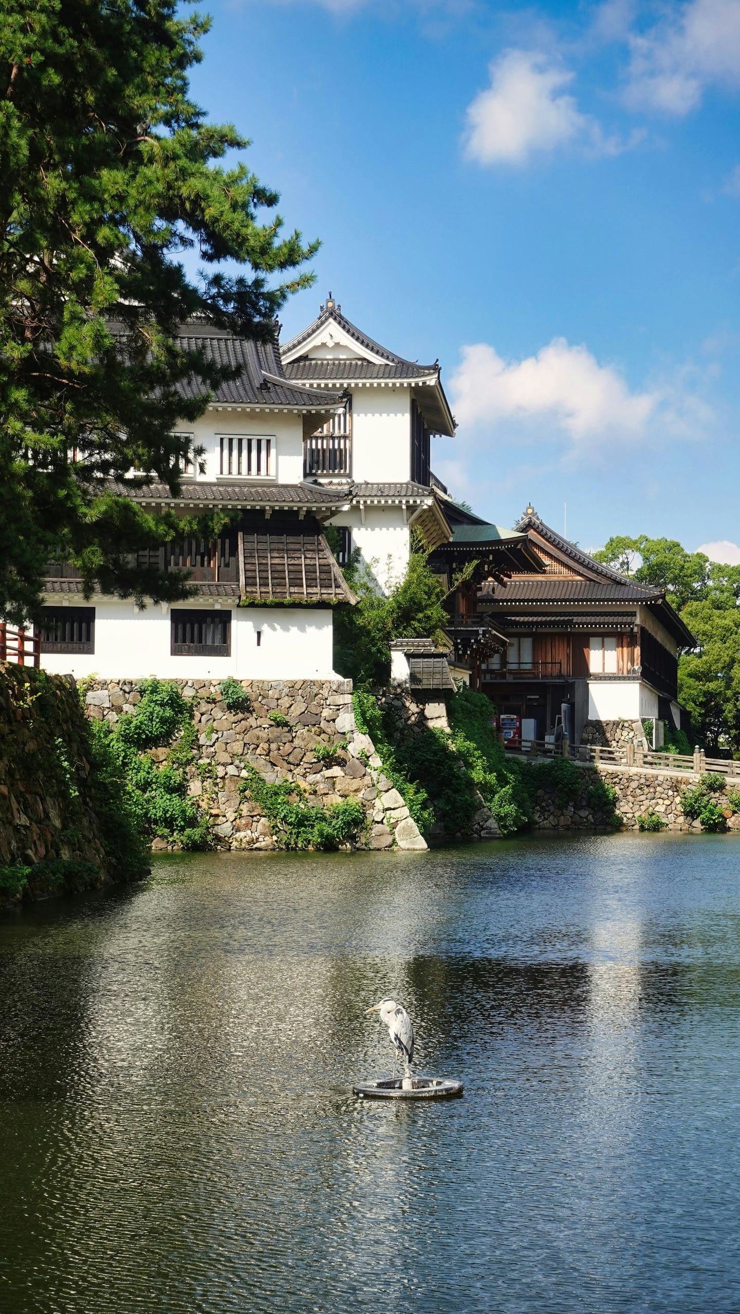 기타큐슈 고쿠라 성, 맑은 하늘 아래 해자와 성벽이 어우러진 고풍스러운 성곽 풍경